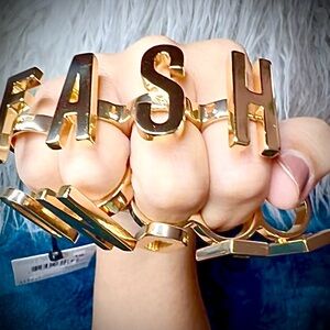 MOSCHINO Knuckle Rings NIB Jeremy Scott FASH - ON / OFF ~ Gold Plated Brass